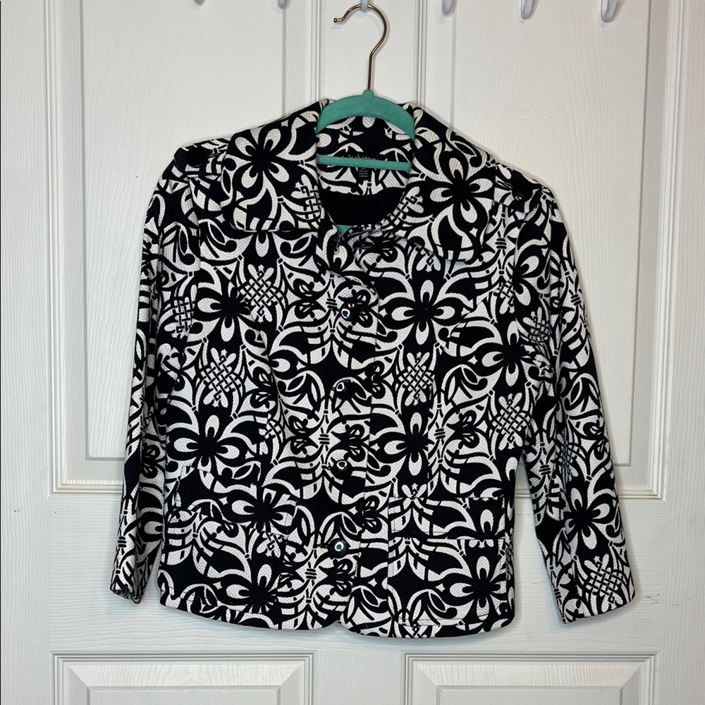 Le Chateau Black and White Floral Blazer